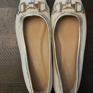 AEROSOLES Cream Gold Flats with Horsebit Detail